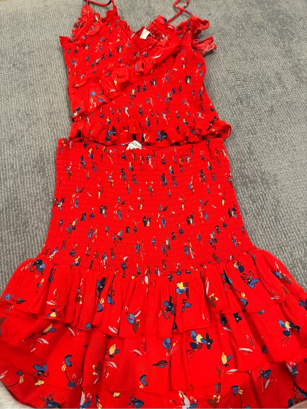 Red Floral Ruffle Smocked Set - skirt and top